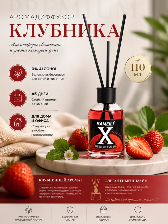 Sameili x Reed Diffuser aromadiffusor, 110 ml-uy va ofis uchun alkogolsiz atirlar - 