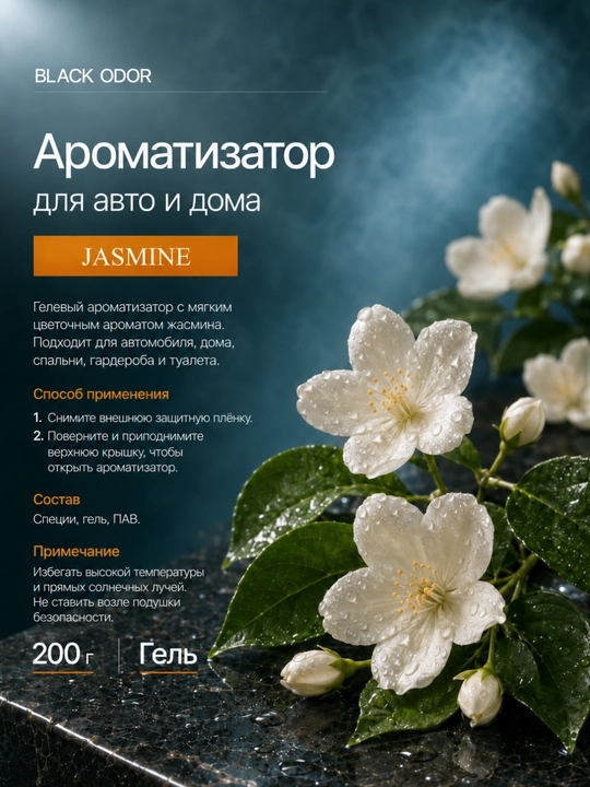 Гелевый ароматизатор Black Odor для автомобиля и дома, 200 г, разные ароматы