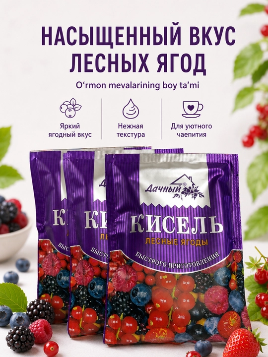 Kissel granulalari DACHNIY, o'rmon rezavorlari paketi, 30 g