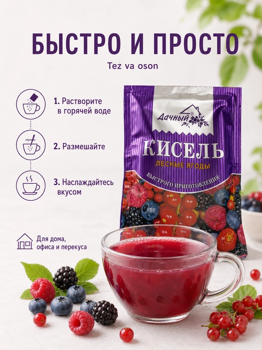 Kissel granulalari DACHNIY, o'rmon rezavorlari paketi, 30 g