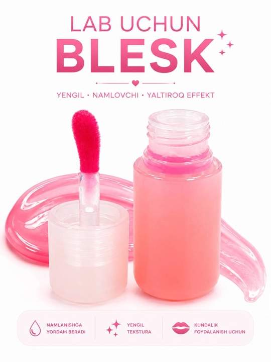 Blesk pomada lab uchun, ikki tomonlama lip gloss, shaffof, yaltiroq, namlovchi