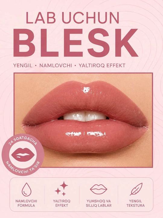 Blesk pomada lab uchun, ikki tomonlama lip gloss, shaffof, yaltiroq, namlovchi