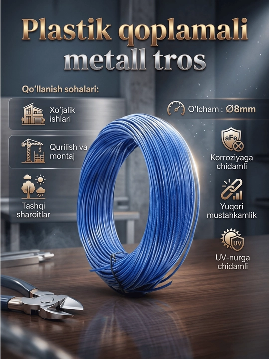 Qoplamali po'lat tros Ø8mm - 