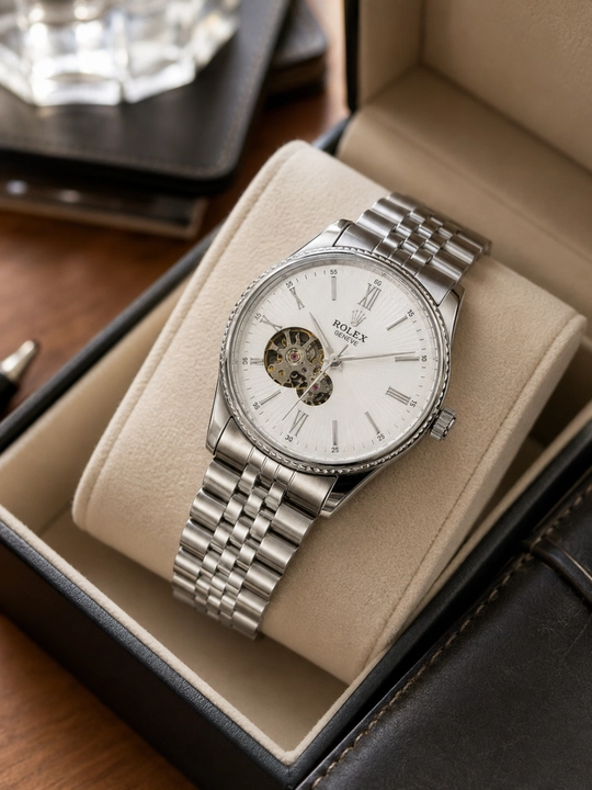Erkaklar mexanik qo'l soati Rolex, Open Heart, metall bilaguzuk, avtomatik mexanizm