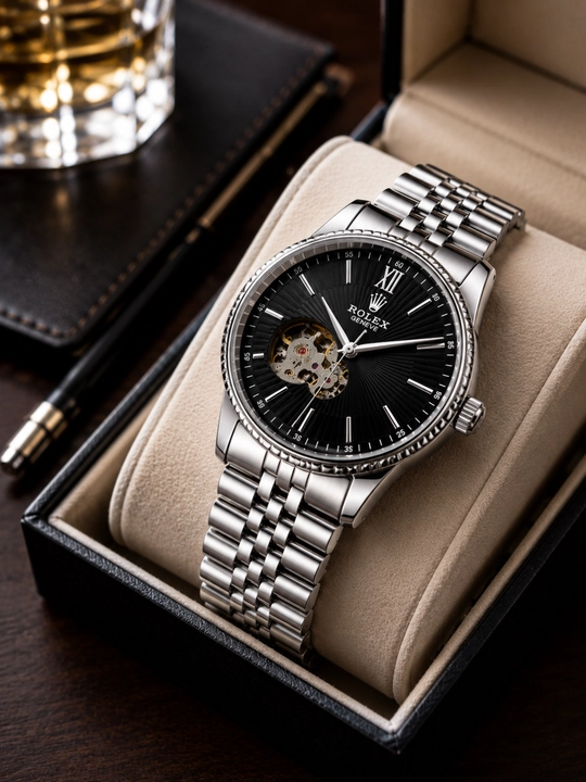Erkaklar mexanik qo'l soati Rolex, Open Heart, metall bilaguzuk, avtomatik mexanizm