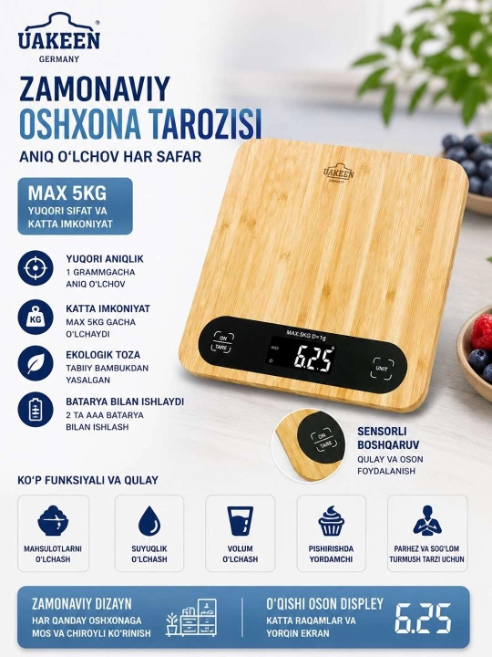 Электронные кухонные весы UAKEEN 5 кг
