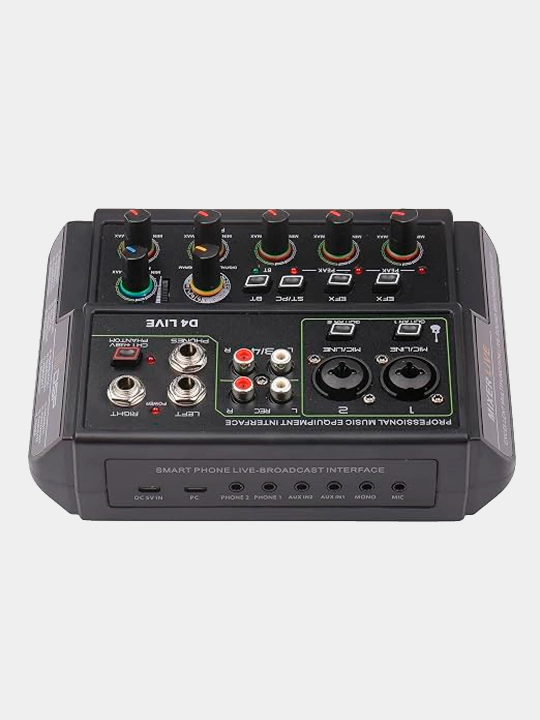 D4 LIVE miksher pulti audiointerfeys, strim va ovoz yozish uchun tashqi ovoz kartasi