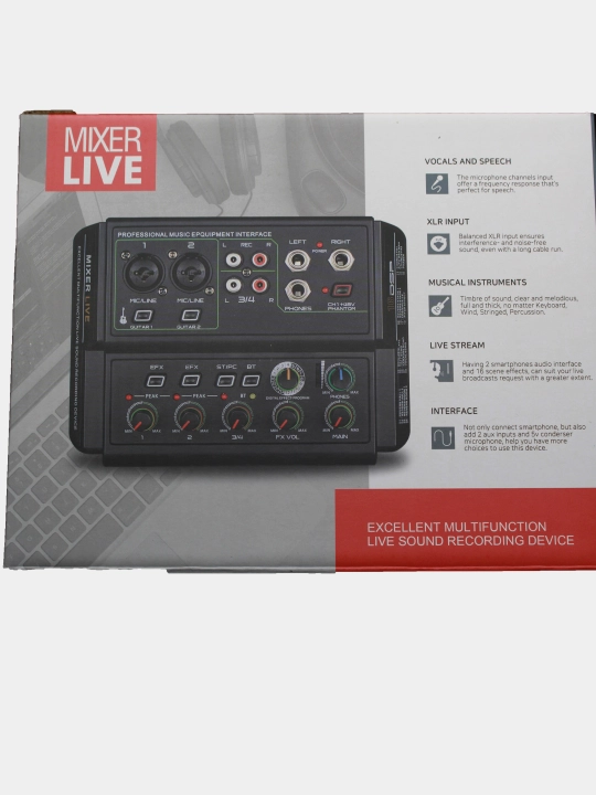 D4 LIVE miksher pulti audiointerfeys, strim va ovoz yozish uchun tashqi ovoz kartasi