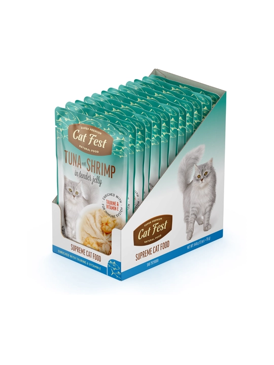 Влажный корм для кошек, Cat Fest, тунец с креветками в желе, 70 г