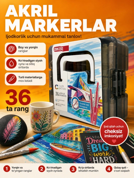 Akril marker, Deli, EC194, 24, 36 va 48 rang