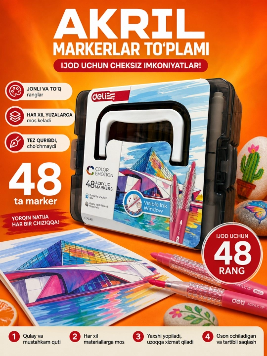 Akril marker, Deli, EC194, 24, 36 va 48 rang