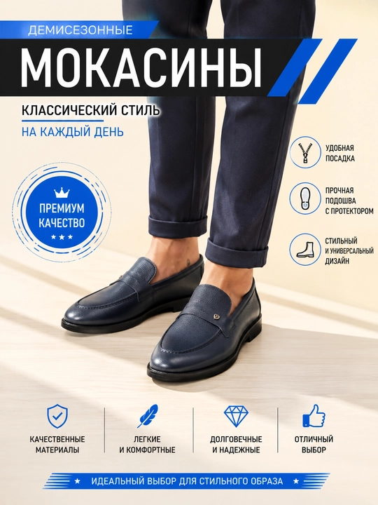 Erkaklar mokasinlari, kuzgi va bahorgi, yarim klassik uslubdagi, kichik o‘lchamda