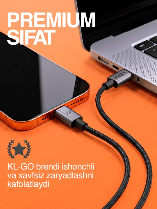 Premium USB Type-C kabeli, tez zaryadlash 18W