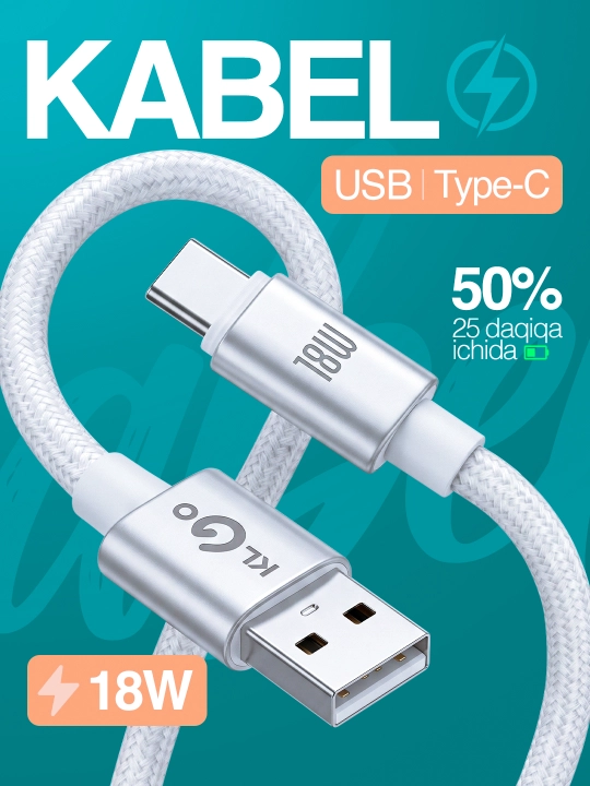 Premium USB Type-C kabeli, tez zaryadlash 18W - 