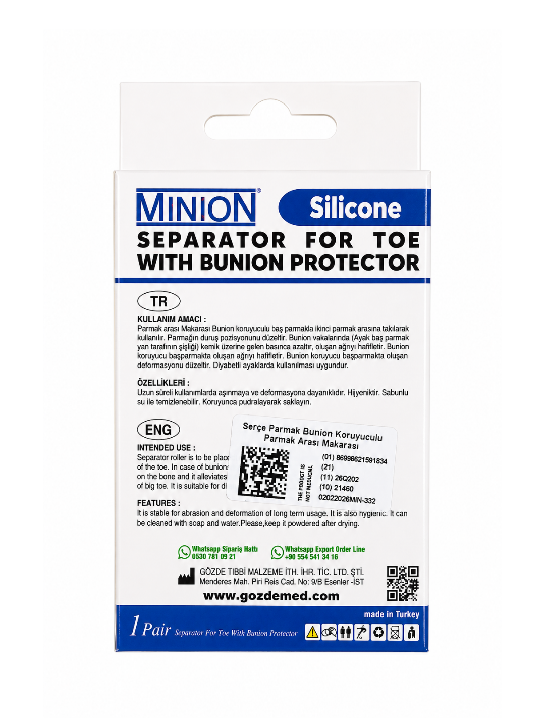 Barmoq uchu Minion MN 332, bulyon himoyachisi (valgusga qarshi), 1 juft (2 dona)