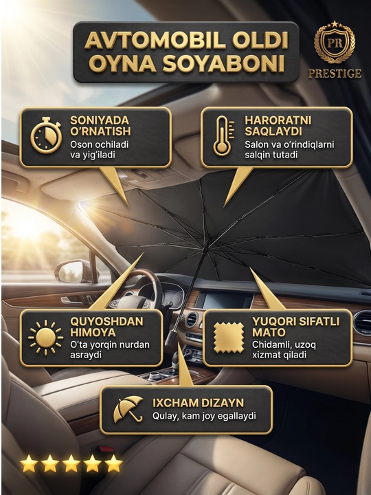 Soyabon va g'ilof, avtomobil old oynasini quyoshdan himoya qilish uchun