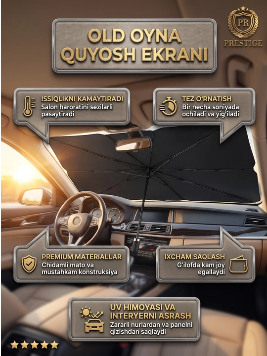 Soyabon va g'ilof, avtomobil old oynasini quyoshdan himoya qilish uchun