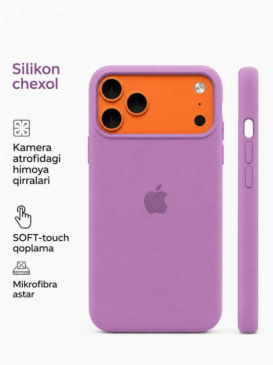 Silikon chexol iPhone 11–17, Pro va Pro Max uchun, Soft Touch, mikrofibrali