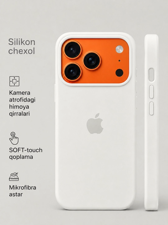 Silikon chexol iPhone 11–17, Pro va Pro Max uchun, Soft Touch, mikrofibrali