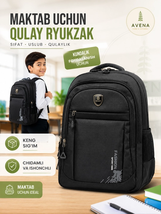 B SPORT sport ryukzak o‘quvchilar va kundalik yurish uchun qulay sumka
