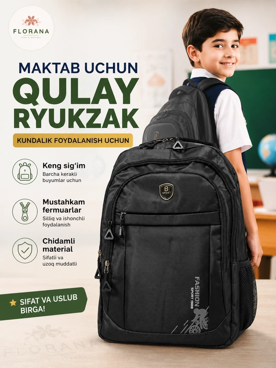 B SPORT o‘quv va sport maktabi uchun bo‘limli ryukzak