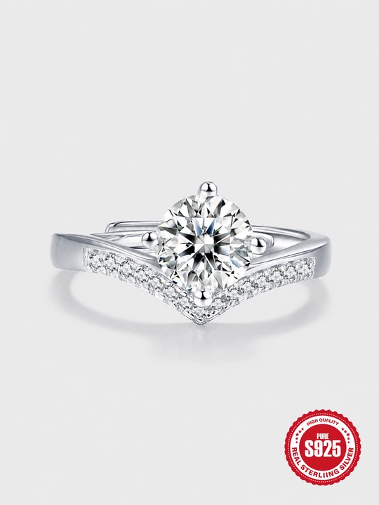 Ayollar uchun 925 kumush uzuk GRA Moissanite, toshli uzug universal o‘lcham