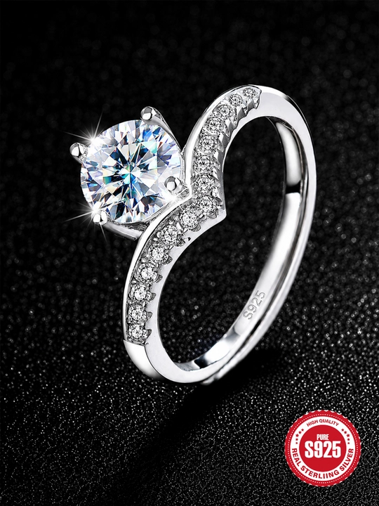 Ayollar uchun 925 kumush uzuk GRA Moissanite, toshli uzug universal o‘lcham