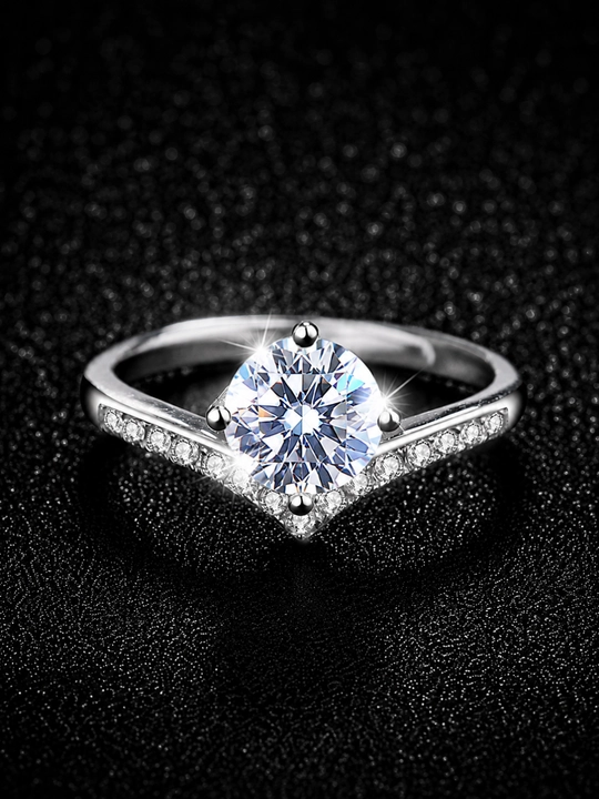 Ayollar uchun 925 kumush uzuk GRA Moissanite, toshli uzug universal o‘lcham