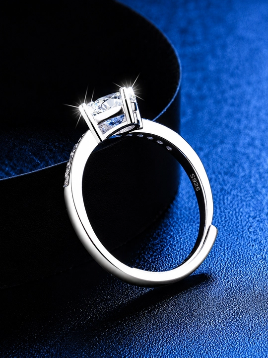 Ayollar uchun 925 kumush uzuk GRA Moissanite, toshli uzug universal o‘lcham
