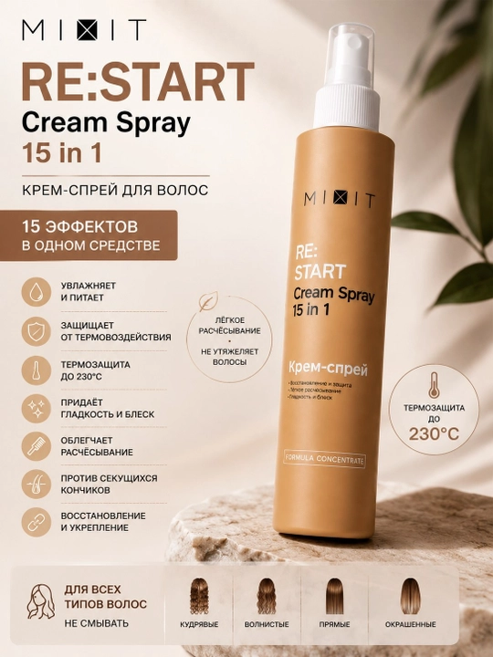 MIXIT RE:START Cream Spray 15 in 1 — крем-спрей для волос