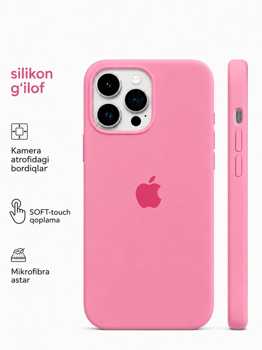 Silikon chexol iPhone 11–17, Pro va Pro Max uchun, Soft Touch, mikrofibrali - 