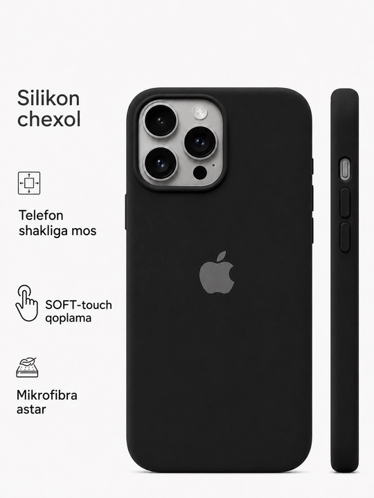 Silikon chexol iPhone 11–17, Pro va Pro Max uchun, Soft Touch, mikrofibrali
