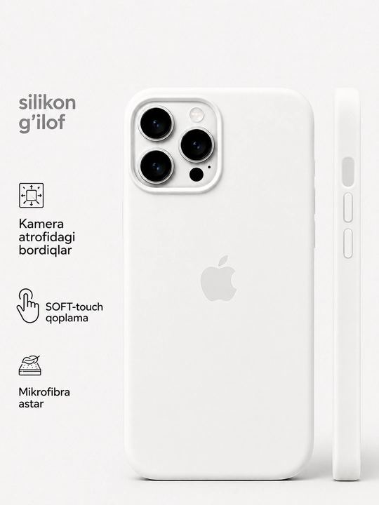 Silikon chexol iPhone 11–17, Pro va Pro Max uchun, Soft Touch, mikrofibrali - 