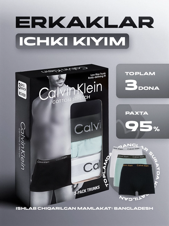 Erkaklar uchun trusiklar Calvin Klein, to'plam 3 dona