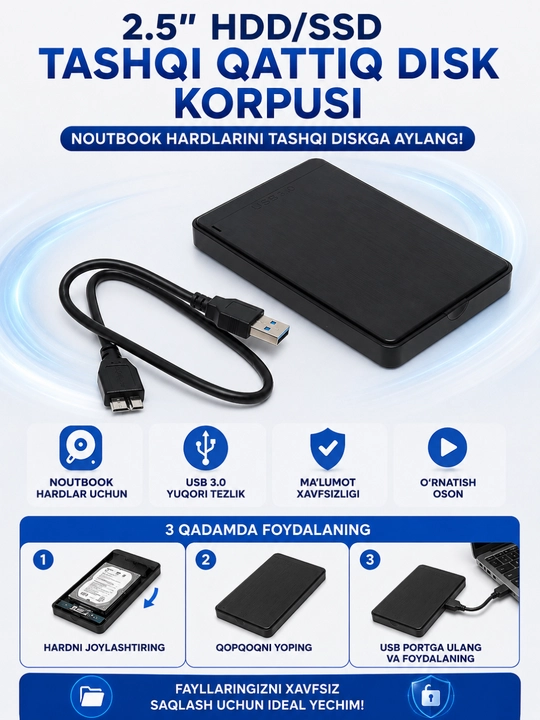 Внешний карман и кабель переходник для HDD, SSD, 2.5 SATA USB 3.0 - 