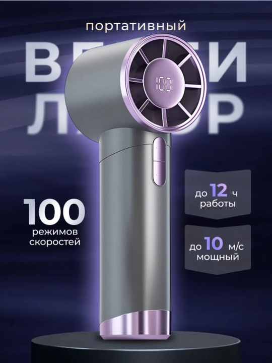 Портативный ручной вентилятор с дисплеем, аккумуляторный, 100 режимов скорости - 