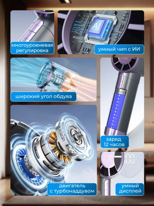 Portativ qo‘l ventilyatori, raqamli displeyli mini fan, tezlik rejimli, USB zaryadlanadi