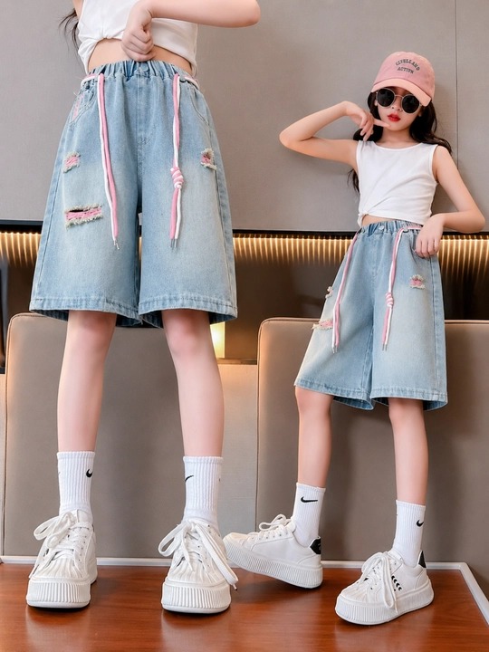Джинсовые шорты бермуды для девочек baggy denim