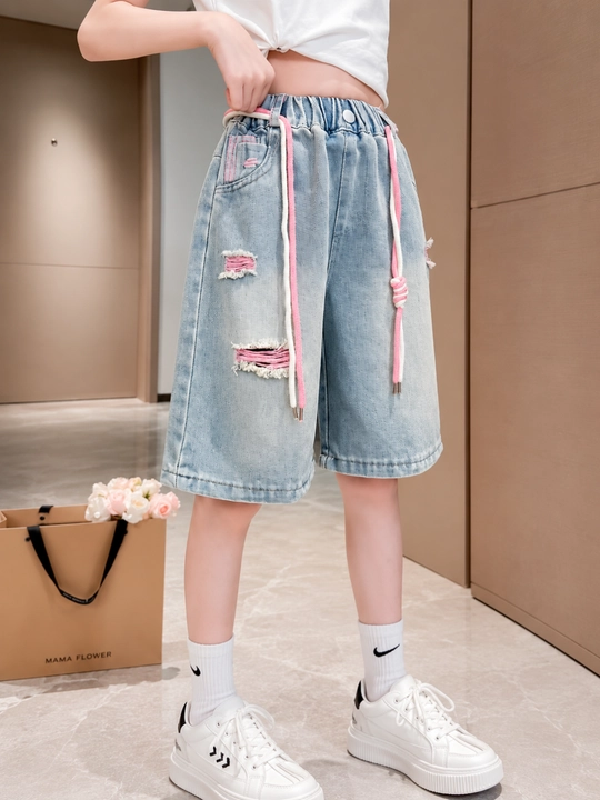 Джинсовые шорты бермуды для девочек baggy denim