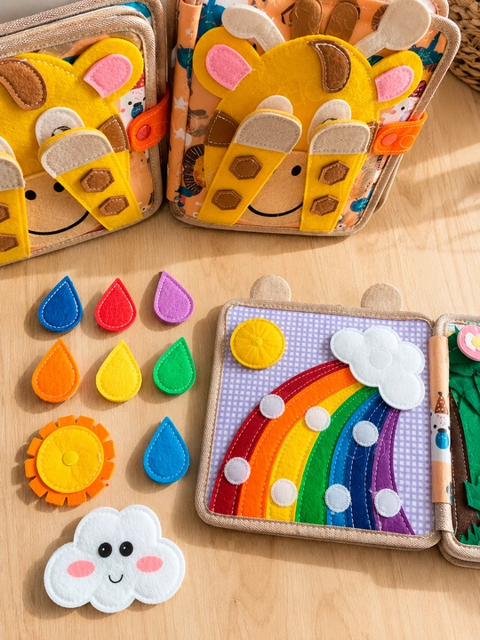 Bizibord rivojlantiruvchi kitobcha 0–12 oylik bolalar uchun Montessori sensorli o'yinchoq