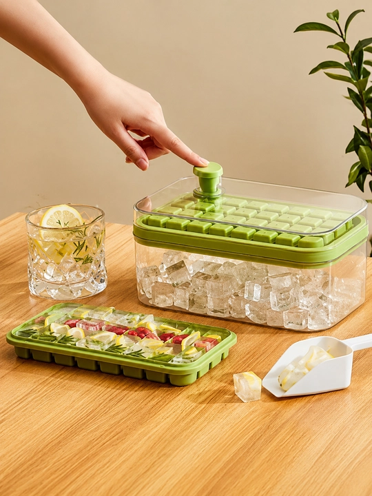 Форма для льда с крышкой и кнопкой, контейнер для льда, 64 кубика, с лопаткой