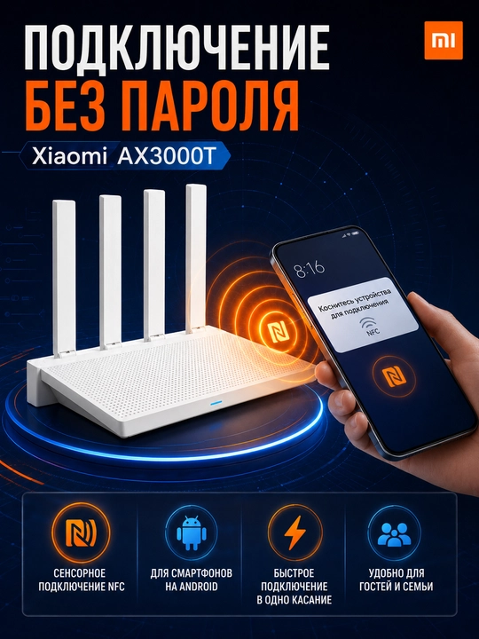 Роутер Xiaomi Wi-Fi AX3000T, двухдиапазонный, для дома и офиса Wi-Fi 6, 3000 Мбит/с, Mesh