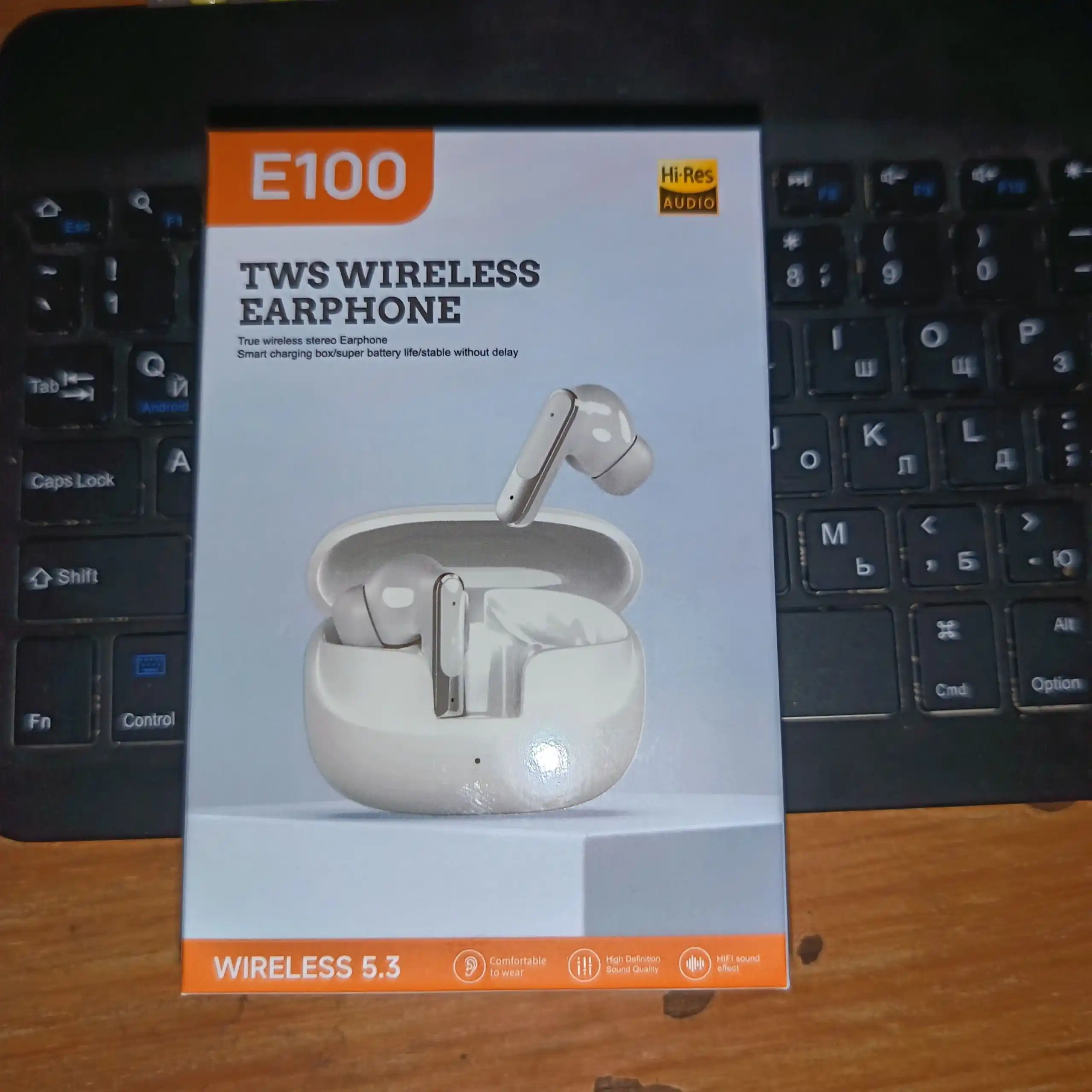 E100 TWS simsiz Bluetooth quloqchin, Bluetooth 5.3, zaryad qutisi bilan