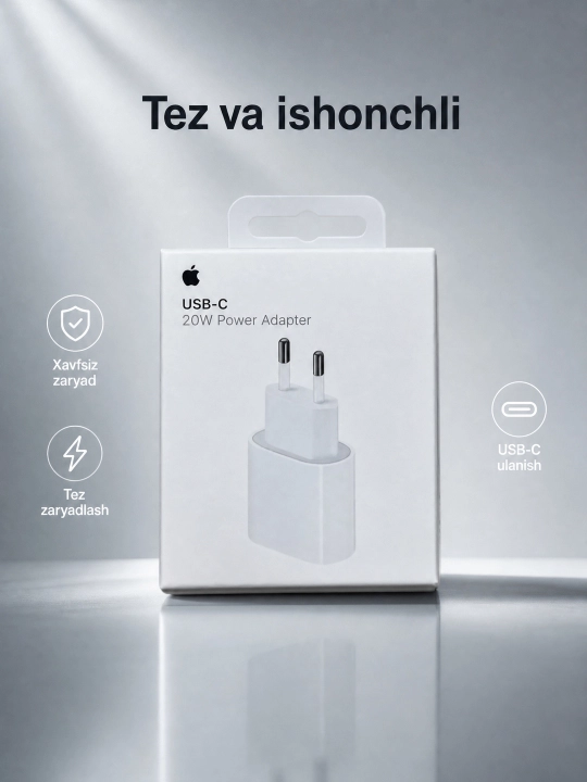 IPhone quvvatlagichi, 20 Vt tez quvvatlash, Type-C kabeli bilan - Lightning