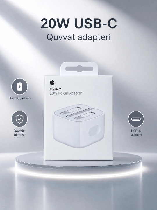 IPhone quvvatlagichi, 20 Vt tez quvvatlash, Type-C kabeli bilan - Lightning