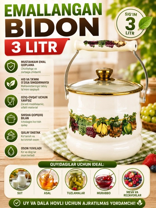 3 litrli emallangan bidon - 