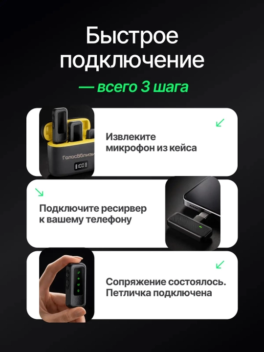Микрофон петличный беспроводной для iPhone и Android 2 шт