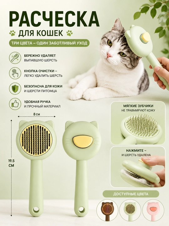 Расческа для кошек с кнопкой очистки Pet Brush Self Clean - 