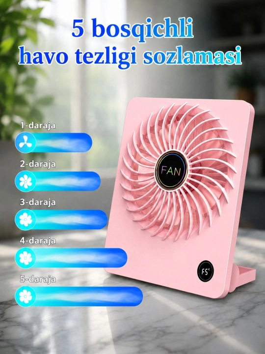 Портативный мини-вентилятор с дисплеем, 5 скоростей, USB Type-C