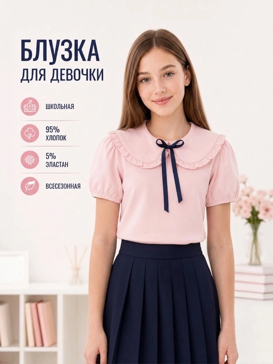 Palloncino qizlar uchun qisqa yengli bluzka, maktab formasi uchun - 